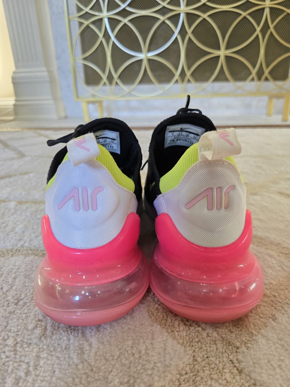 Nike Women's Air Max 270 - Black with Neon Yellow & Pink Accents - Picture 4 of 6